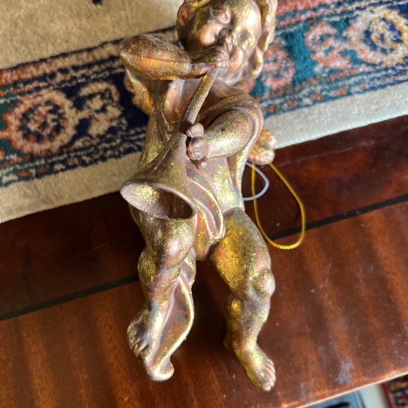 Set of (3) NWT Gold cherub angel w trumpet Christmas hanging ornaments 7” h x 4… - Picture 12 of 13